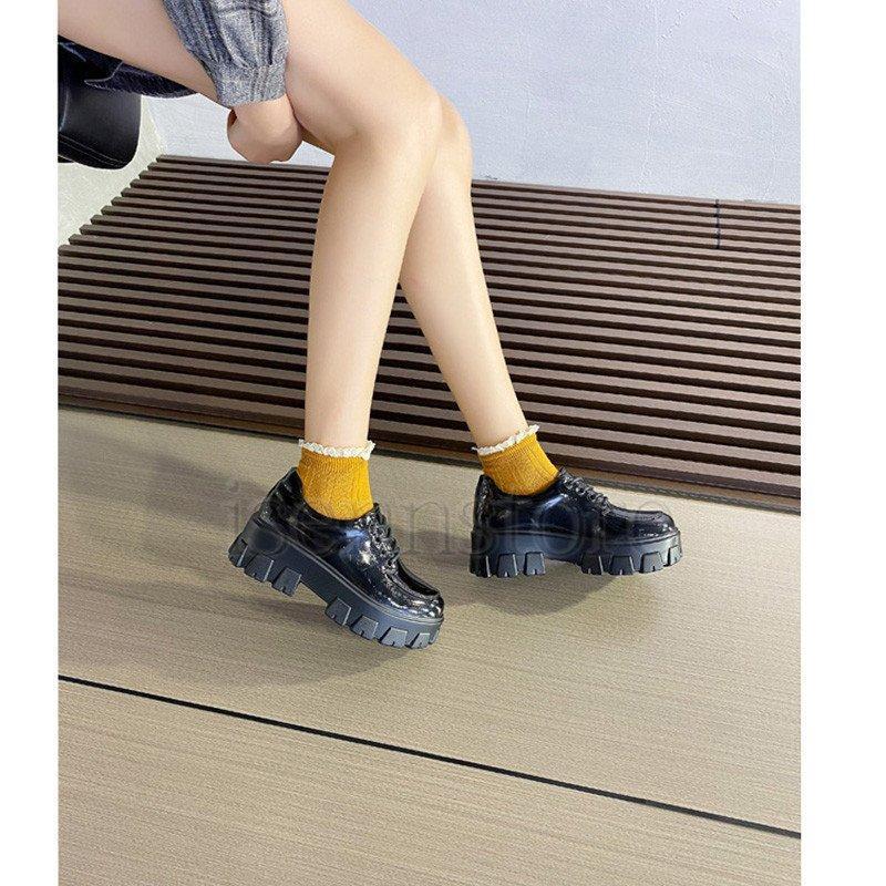 【即納】ローファー レディース インヒール 厚底レースアップ エナメル調コンフォート マニッシュシューズ レザー 軽量 痛くない 歩きやすい 大人 おじ靴