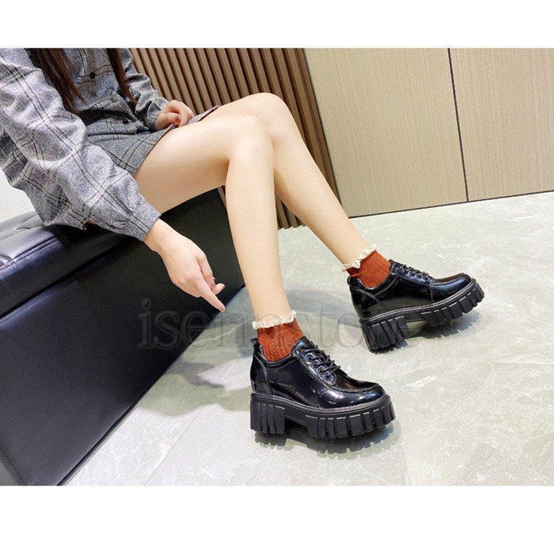 【即納】ローファー レディース インヒール 厚底レースアップ エナメル調コンフォート マニッシュシューズ レザー 軽量 痛くない 歩きやすい 大人 おじ靴