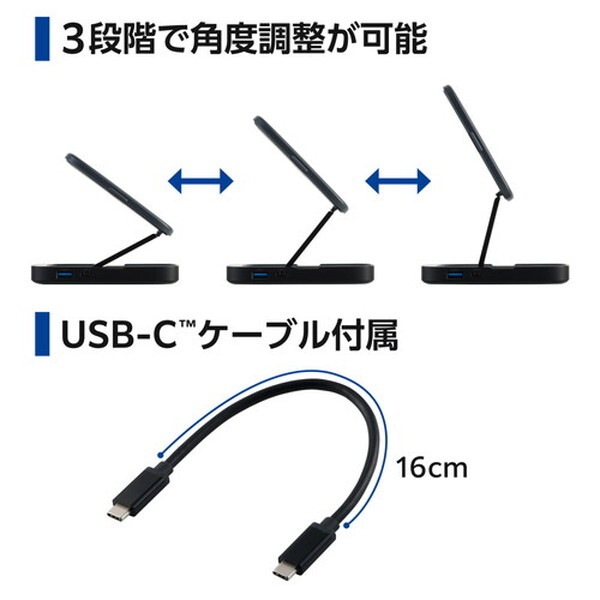 DST-Q040BPGY USBType-C ドッキングステーション4in1ハブ Qi2 ワイヤレス充電スタンド/USB-C×2/USB-A×1/HDMI×1搭載 PD 急速充電 グレー メーカー直送