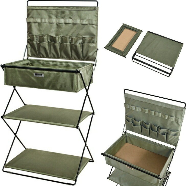 フォールディングラック 3段 折りたたみ オープンラック 収納棚 キャンプ ベージュ ブラック グリーン MIP-73 フォールディングラック 3段 折りたたみ オープンラック 収納棚 キャンプ ベージュ ブラック グリーン MIP-73