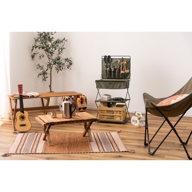 フォールディングラック 3段 折りたたみ オープンラック 収納棚 キャンプ ベージュ ブラック グリーン MIP-73 フォールディングラック 3段 折りたたみ オープンラック 収納棚 キャンプ ベージュ ブラック グリーン MIP-73