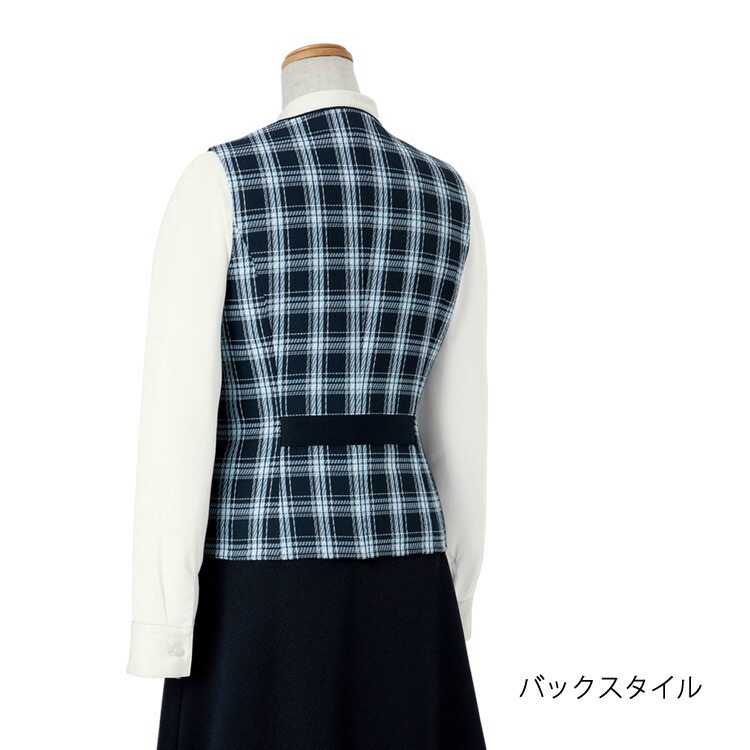 レディース ベスト オールシーズン オフィス チェック ブルー 青 事務