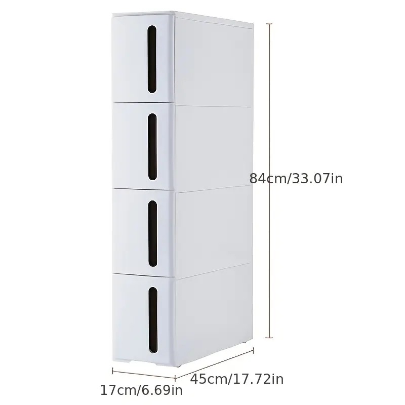 4段スリムローリングストレージキャビネット - 耐久性のあるプラスチック製オーガナイザー3.2 Cu Ftの容量68.58cmの高さキッチンバスルーム洗濯室そして小さなスペース用に組み立て