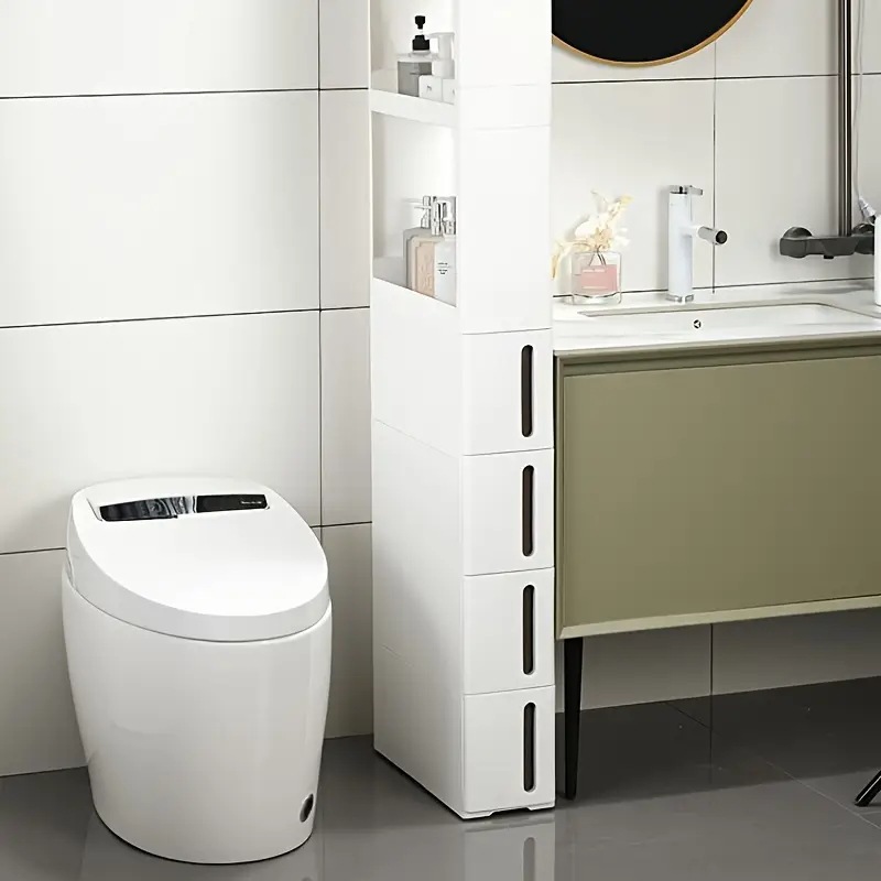 4段スリムローリングストレージキャビネット - 耐久性のあるプラスチック製オーガナイザー3.2 Cu Ftの容量68.58cmの高さキッチンバスルーム洗濯室そして小さなスペース用に組み立て