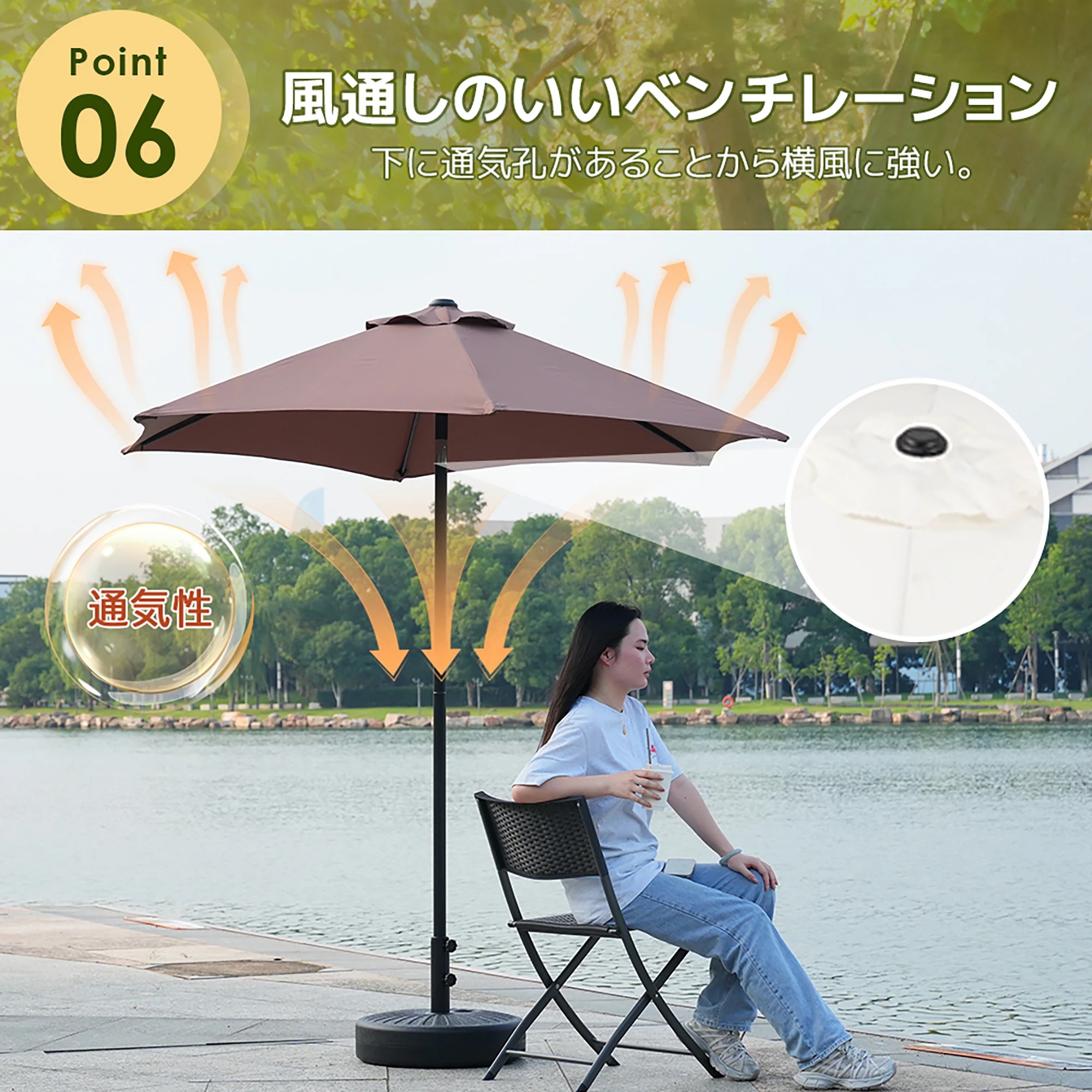 1890【TYPEAベージュ+ベース付き】パラソル ハンドル・フリルなし　直径220cm 30+UPF紫外線対策 角度調整 パラソルセット ベース パラソル ガーデンパラソル