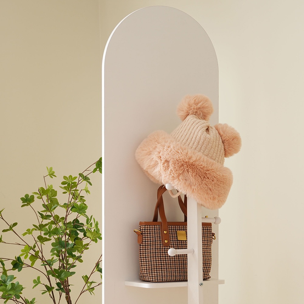 全身鏡 姿見鏡 ハンガーフック アーチ形 ハンガーフック付き鏡 ハンガー 360回転可能なキャスター付き 北欧 収納付き 衣類収納 隙間収納 リビング 玄関 飛散防止加工 ホワイト 172*44CM