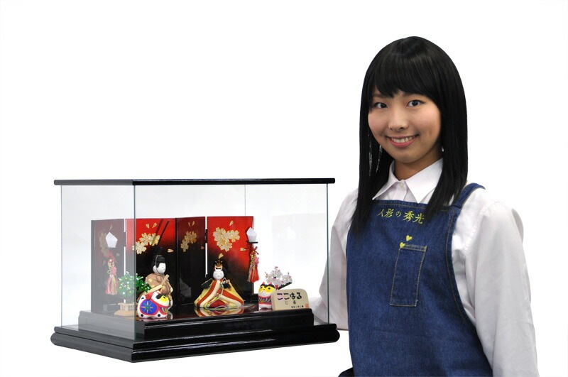 雛人形 ひな人形 お雛様 おひなさま かわいい 手作り 2025年 新作 秀光 限定品 送料無料 コンパクトミニ 初節句 ひな祭り 木目込み 親王 二人 ２人 平飾り ケース ここはる 心春 春花梨