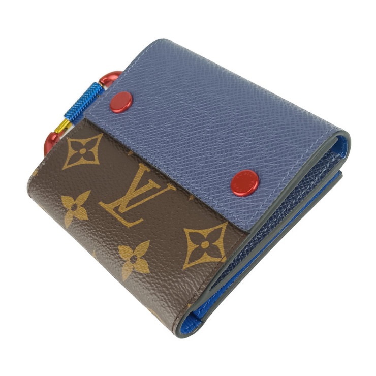 美品 LOUIS VUITTON ルイ ヴィトン 二つ折り財布 コンパクトウォレット by キム・ジョーンズ M63041 ブラウン ネイビー ブルー マルチカラー金具 モノグラム【本物保証】 美品 LOUIS VUITTON ルイ ヴィトン 二つ折り財布 コンパクトウォレット by キム・ジョーンズ M63041 ブラウン ネイビー ブルー マルチカラー金具 モノグラム【本物保証】