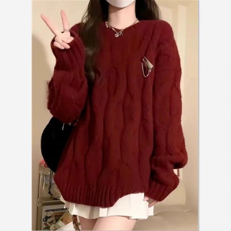 シンプル クリスマス セーター レディース ゆったり アウター ツイスト ニット トップス 厚手 18 シンプル クリスマス セーター レディース ゆったり アウター ツイスト ニット トップス 厚手 18