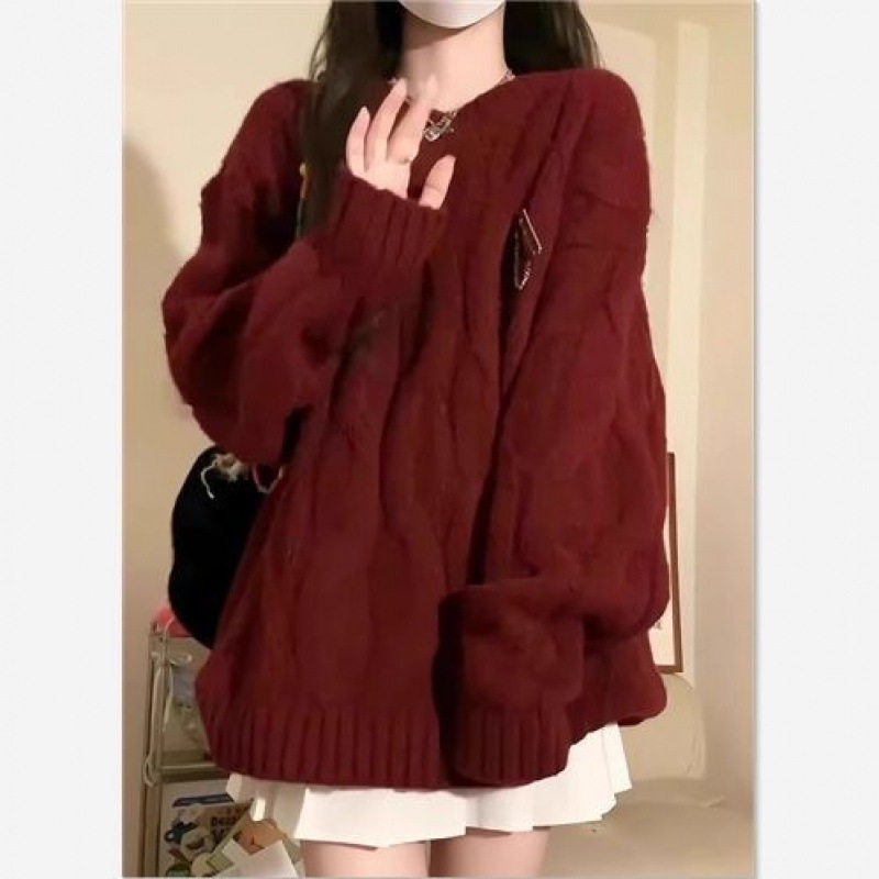 シンプル クリスマス セーター レディース ゆったり アウター ツイスト ニット トップス 厚手 18 シンプル クリスマス セーター レディース ゆったり アウター ツイスト ニット トップス 厚手 18