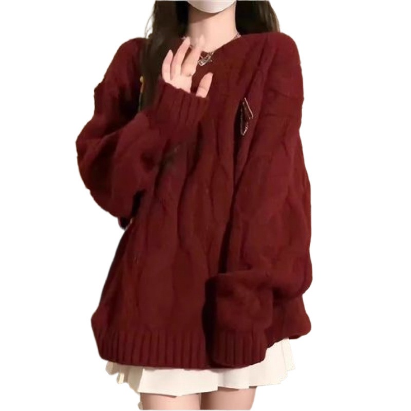 シンプル クリスマス セーター レディース ゆったり アウター ツイスト ニット トップス 厚手 18 シンプル クリスマス セーター レディース ゆったり アウター ツイスト ニット トップス 厚手 18