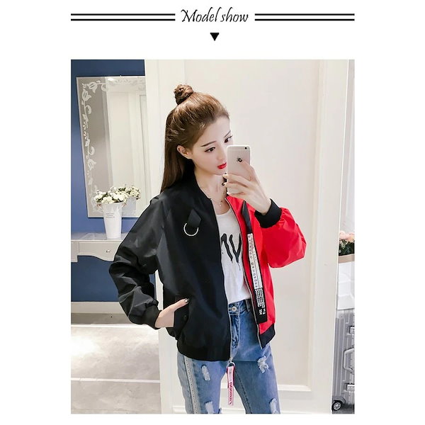 Qoo10] スカジャンレディースジャケットバイカラー