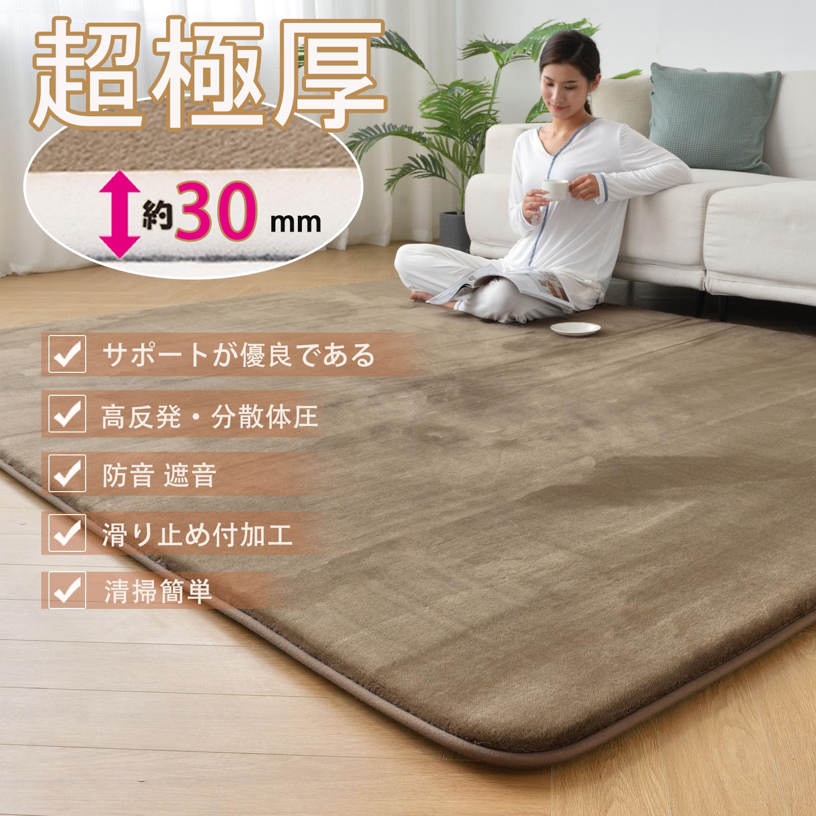 カーペット 極厚 ラグ 3畳 厚手30 mm 185×240 cm ラグマット 冬 床暖房対応カーペット 厚め 洗える 滑り止め付 じゅうたん 防ダニ 抗菌 オールシーズン フランネル ブラウン カーペット 極厚 ラグ 3畳 厚手30 mm 185×240 cm ラグマット 冬 床暖房対応カーペット 厚め 洗える 滑り止め付 じゅうたん 防ダニ 抗菌 オールシーズン フランネル ブラウン