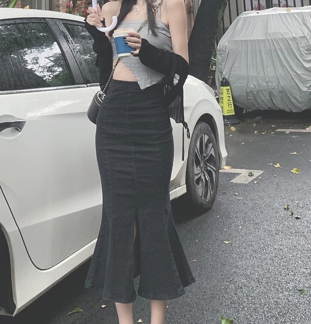 スカート ロングスカート マーメードスカート ロング ロング丈 スリム タイト 細身 マーメイド 切り替えデザイン 前スリット デニム かわいい 大人可愛い きれいめ カジュアル 大人 上品 おしゃれ