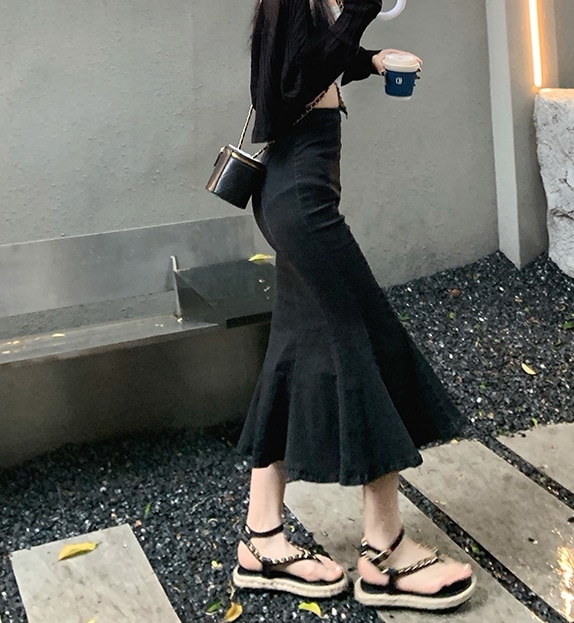 スカート ロングスカート マーメードスカート ロング ロング丈 スリム タイト 細身 マーメイド 切り替えデザイン 前スリット デニム かわいい 大人可愛い きれいめ カジュアル 大人 上品 おしゃれ
