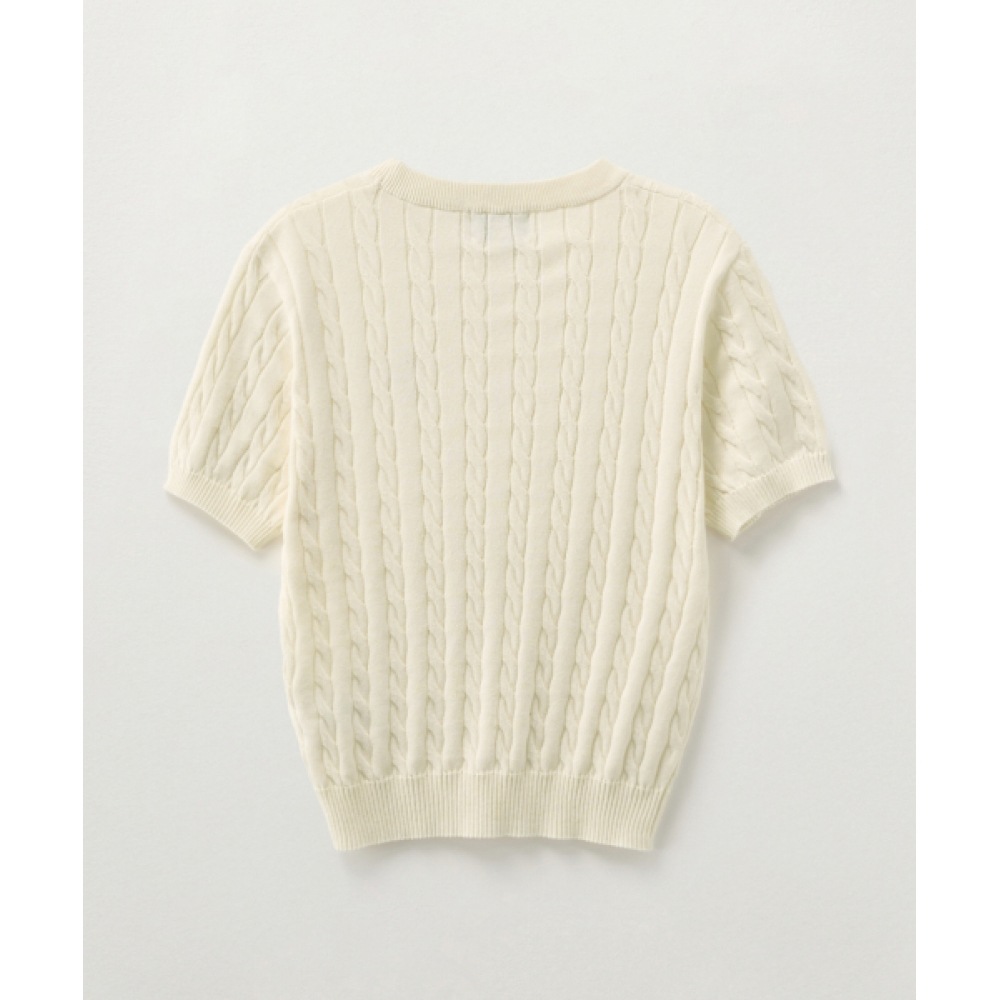 SATUR (W) ケーブルクルーネックハーフニットクリームモデル SATUR (W) ケーブルクルーネックハーフニットクリームモデル