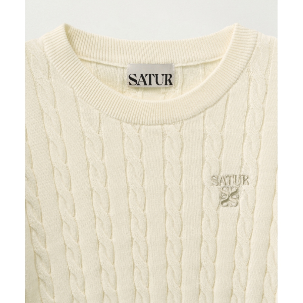 SATUR (W) ケーブルクルーネックハーフニットクリームモデル SATUR (W) ケーブルクルーネックハーフニットクリームモデル