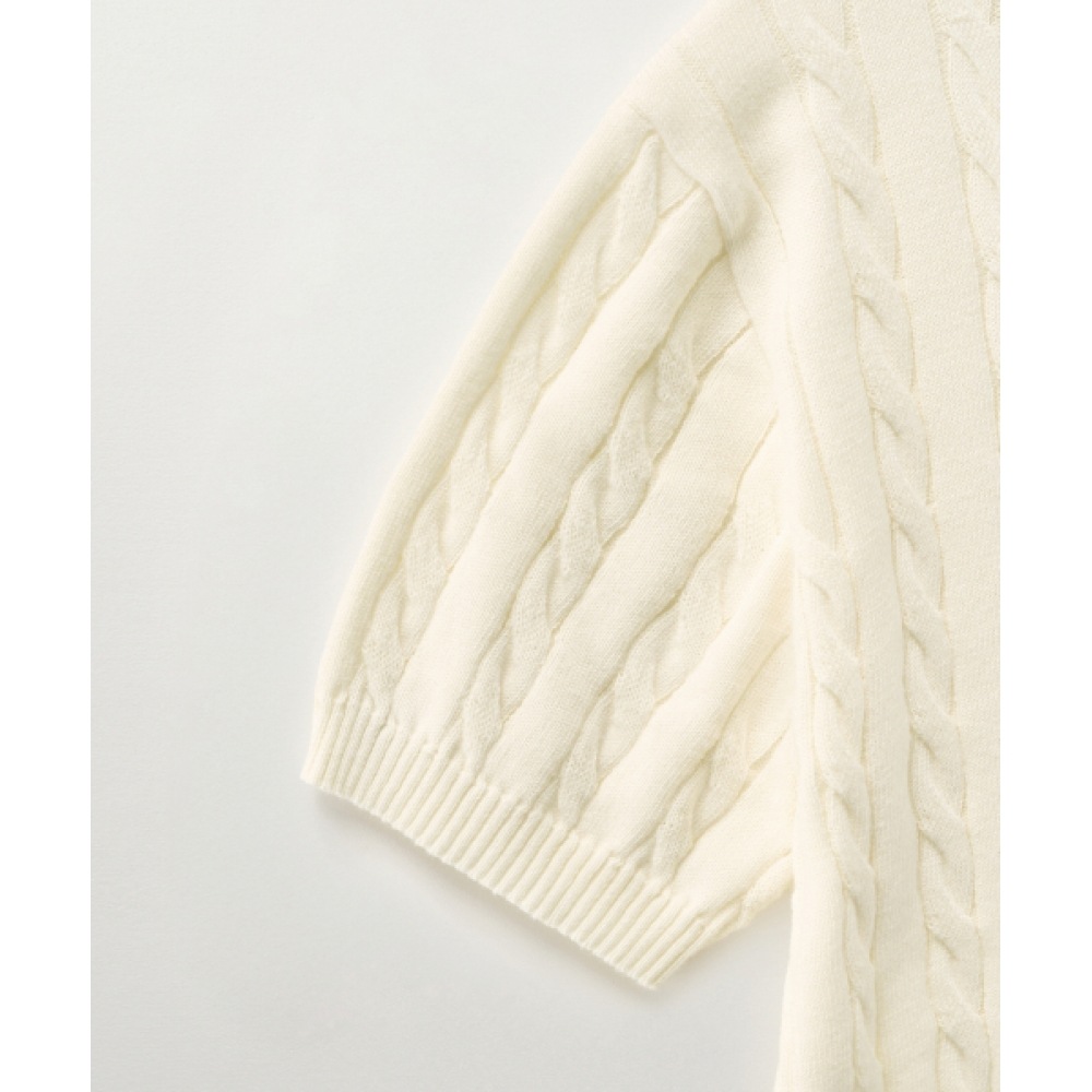 SATUR (W) ケーブルクルーネックハーフニットクリームモデル SATUR (W) ケーブルクルーネックハーフニットクリームモデル