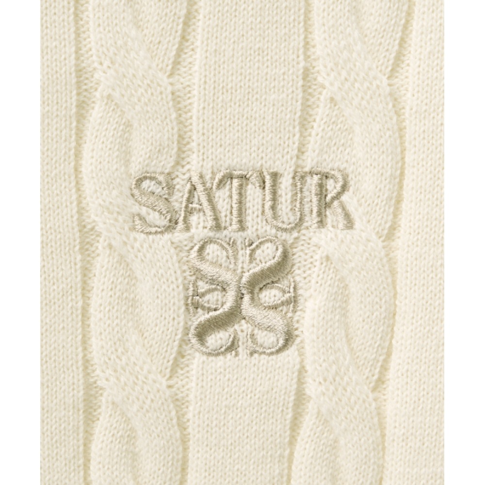 SATUR (W) ケーブルクルーネックハーフニットクリームモデル SATUR (W) ケーブルクルーネックハーフニットクリームモデル
