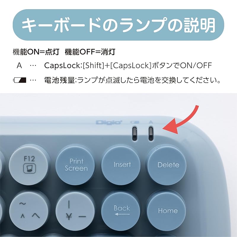 即納：Digio2 無線 ラウンドキーキャップ キーボード ブルーグレー Z0066