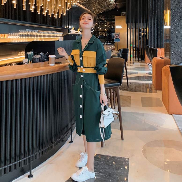 2color 配色ワンピース サファリワンピース