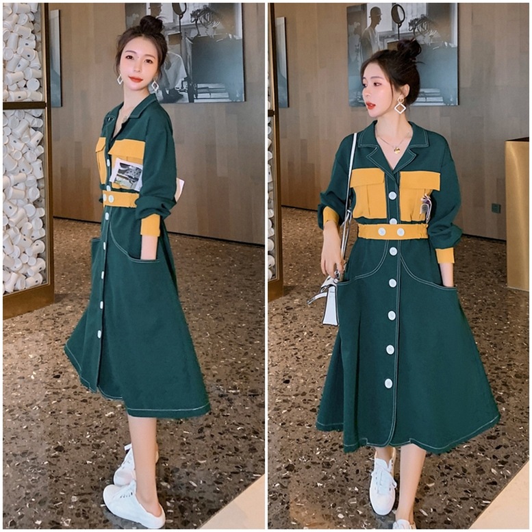 2color 配色ワンピース サファリワンピース