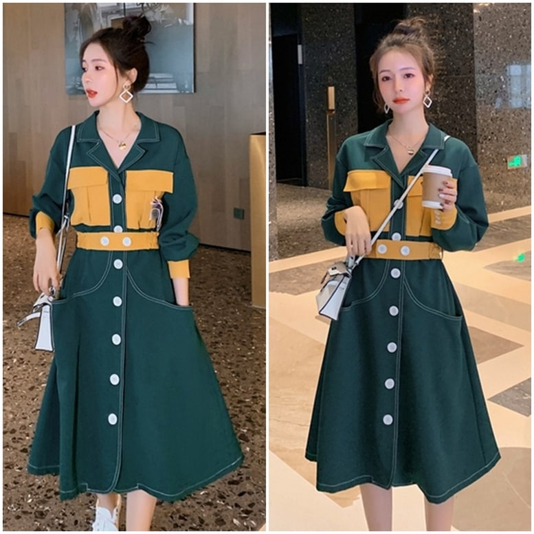 2color 配色ワンピース サファリワンピース