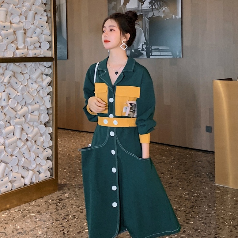 2color 配色ワンピース サファリワンピース