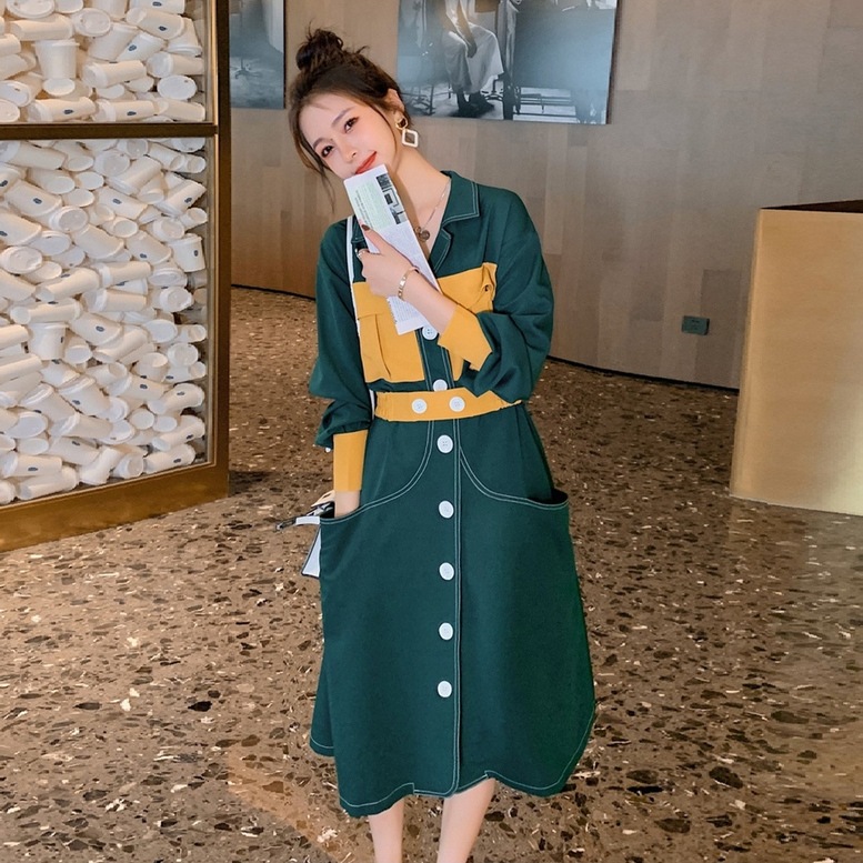 2color 配色ワンピース サファリワンピース