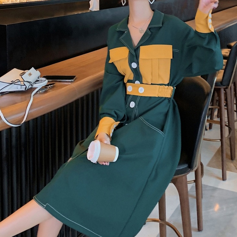 2color 配色ワンピース サファリワンピース