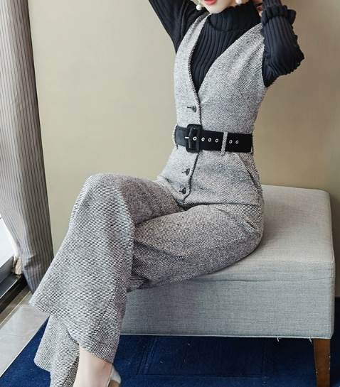 ツーピース 二点セット レディース トップス パンツ ニット セーター オーバーオール フルレングス 長袖 ハイネック ブーツカット 伸縮性 ウール 大人可愛い きれいめ シンプル カジュアル 上品