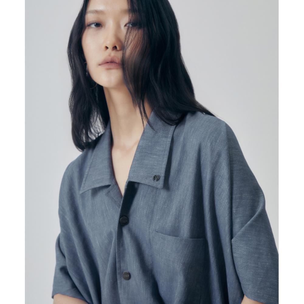 TREEMINGBIRD Oversized Poncho Short Sleeve Shirt Blue