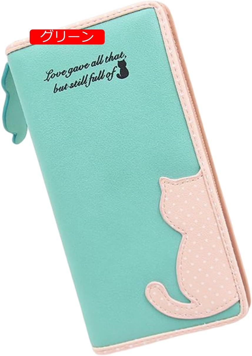 【20%OFFクーポン】レディース 学生 長財布 猫柄 英字柄 2つ折り 大きい ファスナー ボタン 財布 使いやすい お手頃 大容量 多機能 カード入れ 小銭入れ スキミング防止 ウォレット コイン