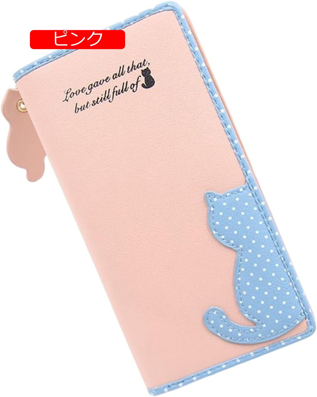 【20%OFFクーポン】レディース 学生 長財布 猫柄 英字柄 2つ折り 大きい ファスナー ボタン 財布 使いやすい お手頃 大容量 多機能 カード入れ 小銭入れ スキミング防止 ウォレット コイン