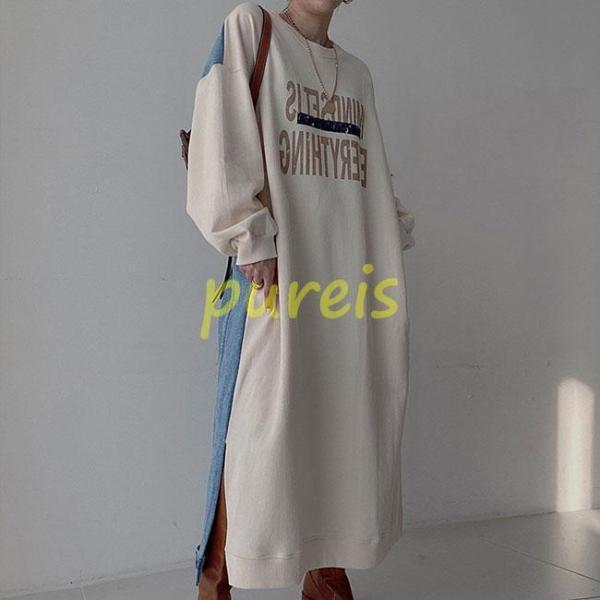 スウェットワンピース 長袖 マキシ丈 レディース オーバーサイズ デニムワンピース 春 スウェット ロングトレーナー ドロップショルダー クルーネック スウェットワンピース 長袖 マキシ丈 レディース オーバーサイズ デニムワンピース 春 スウェット ロングトレーナー ドロップショルダー クルーネック