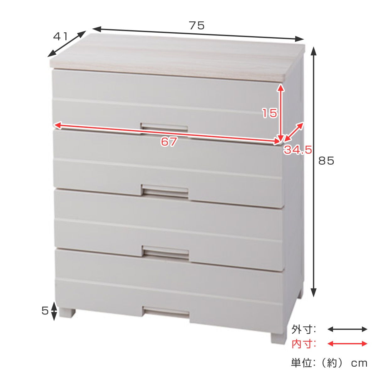 チェスト プラスチック 4段 フィッツプラスイージー FE7504 幅75cm 完成品 日本製 幅75x奥行41x高さ85cm タンス 引き出し 収納 衣類収納 フィッツ Fits 衣装ケース
