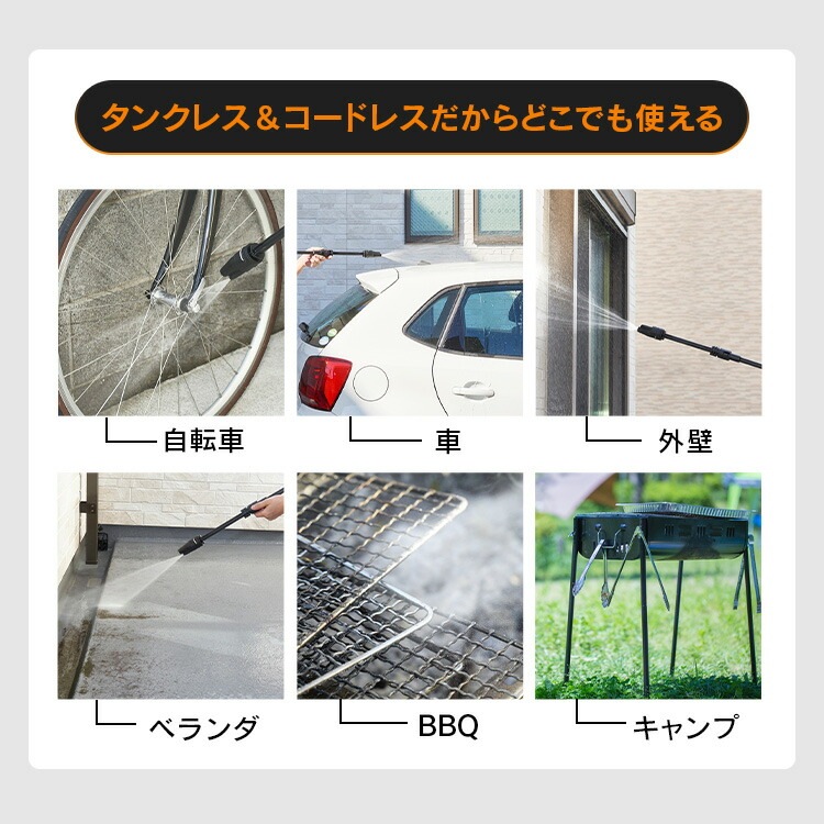 【公式】 高圧洗浄機 コードレス 充電式 水道不要 ハンディウォッシャー ホワイト JHW-201 コードレス充電式 ハンディ コンパクト 軽量 家庭用 洗車セット 清掃 メガ割
