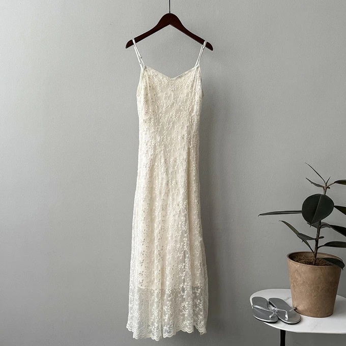 レースワンピース 総レース Vネック キャミワンピース レディース 花柄