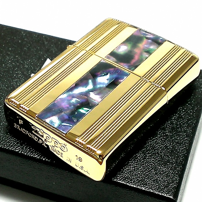 ZIPPO ライター ラインシェル ジッポー ゴールドインサイドユニット 金タンク かっこいい 天然貝 ギフト プレゼント おしゃれ メンズ