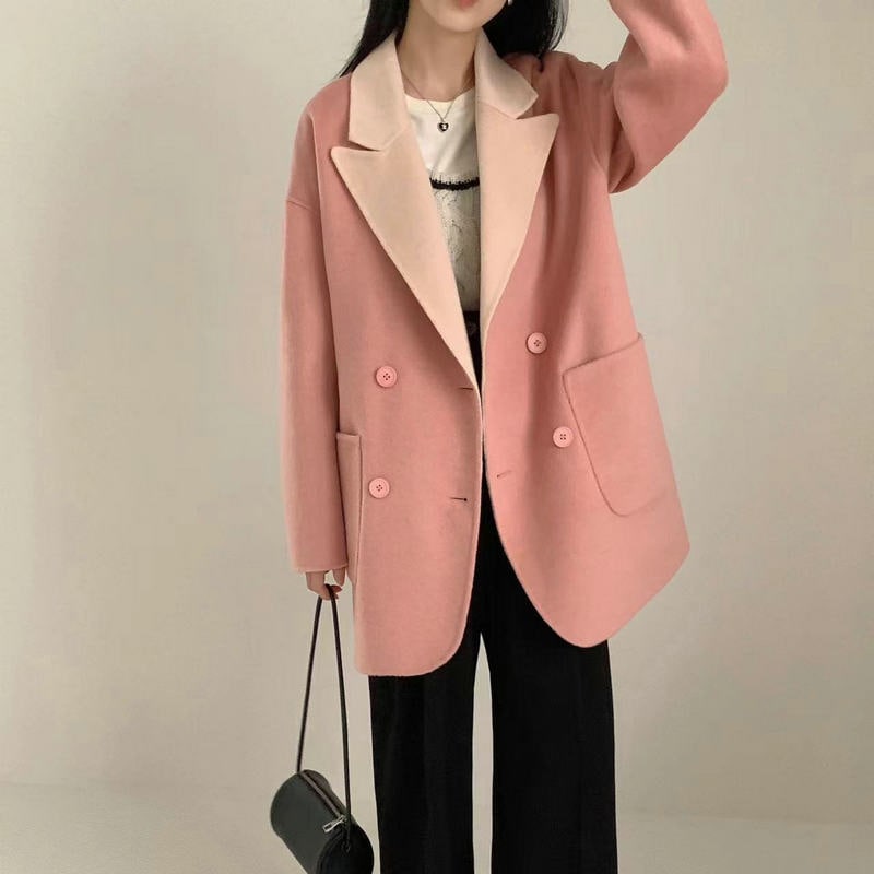 両面には両面のカシミヤ純ウールコートを着ることができる女性2023新秋冬ゆるい毛コートの小さいスーツ