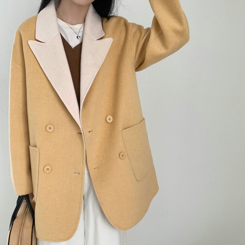 両面には両面のカシミヤ純ウールコートを着ることができる女性2023新秋冬ゆるい毛コートの小さいスーツ