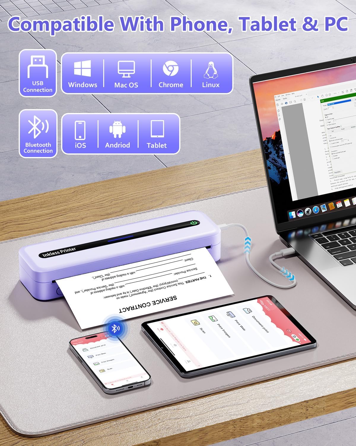 ポータブルプリンター モバイルプリンター 家庭用 オフィス用 タト プリンター A4幅 ポータブルプリンター ミニプリンター
