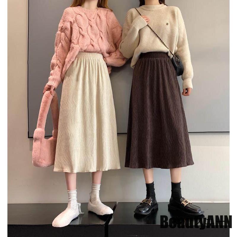 新生活 スカート ミモレ丈スカート レディース 秋 冬 秋冬 黒 ミモレ丈 グレー アイボリー ブラウン ウエストゴム ボトムス プレゼント ギフト