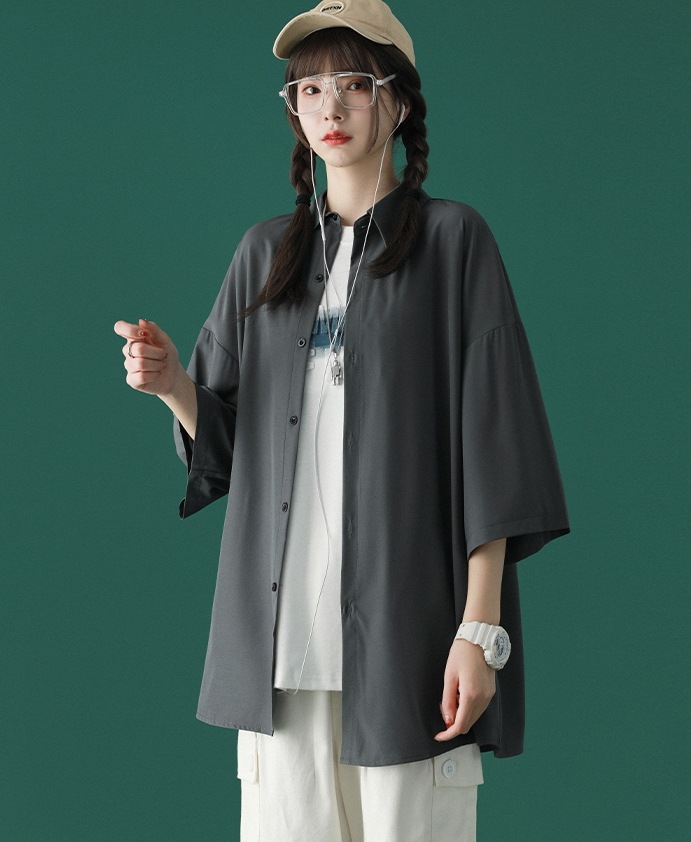 男女兼用 トップス シャツ ビッグT ミディアム丈 袖あり 5分袖 襟付き 前開き 大人可愛い シンプル カジュアル おしゃれ かっこいい アジアン エスニック エキゾチック ラフ メンズライク 男女兼用 トップス シャツ ビッグT ミディアム丈 袖あり 5分袖 襟付き 前開き 大人可愛い シンプル カジュアル おしゃれ かっこいい アジアン エスニック エキゾチック ラフ メンズライク