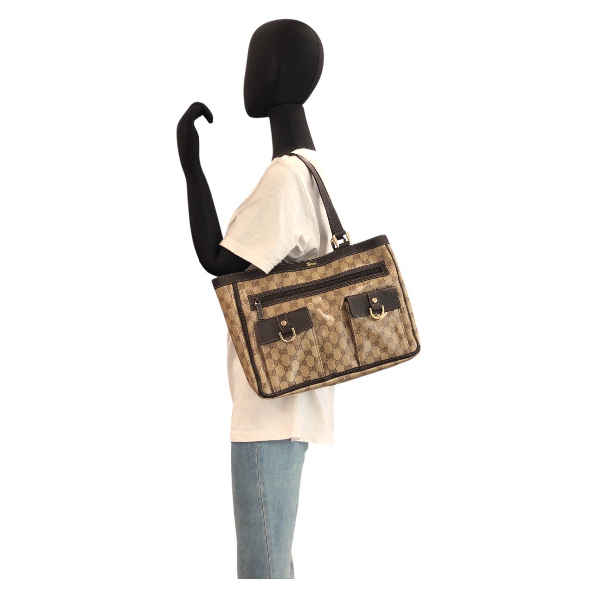 美品 GGクリスタル ベージュ ブラウン ゴールド金具 コーティングキャンバス/レザー 268639 トートバッグ ショルダーバッグ レディース 501864 美品 GGクリスタル ベージュ ブラウン ゴールド金具 コーティングキャンバス/レザー 268639 トートバッグ ショルダーバッグ レディース 501864