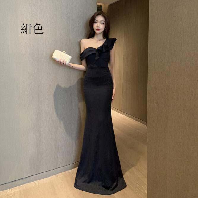 【送料無料】シンプル 着痩せ ロングドレス 優雅 イベント 女子会 カクテルドレス ワンピドレス パーティードレス