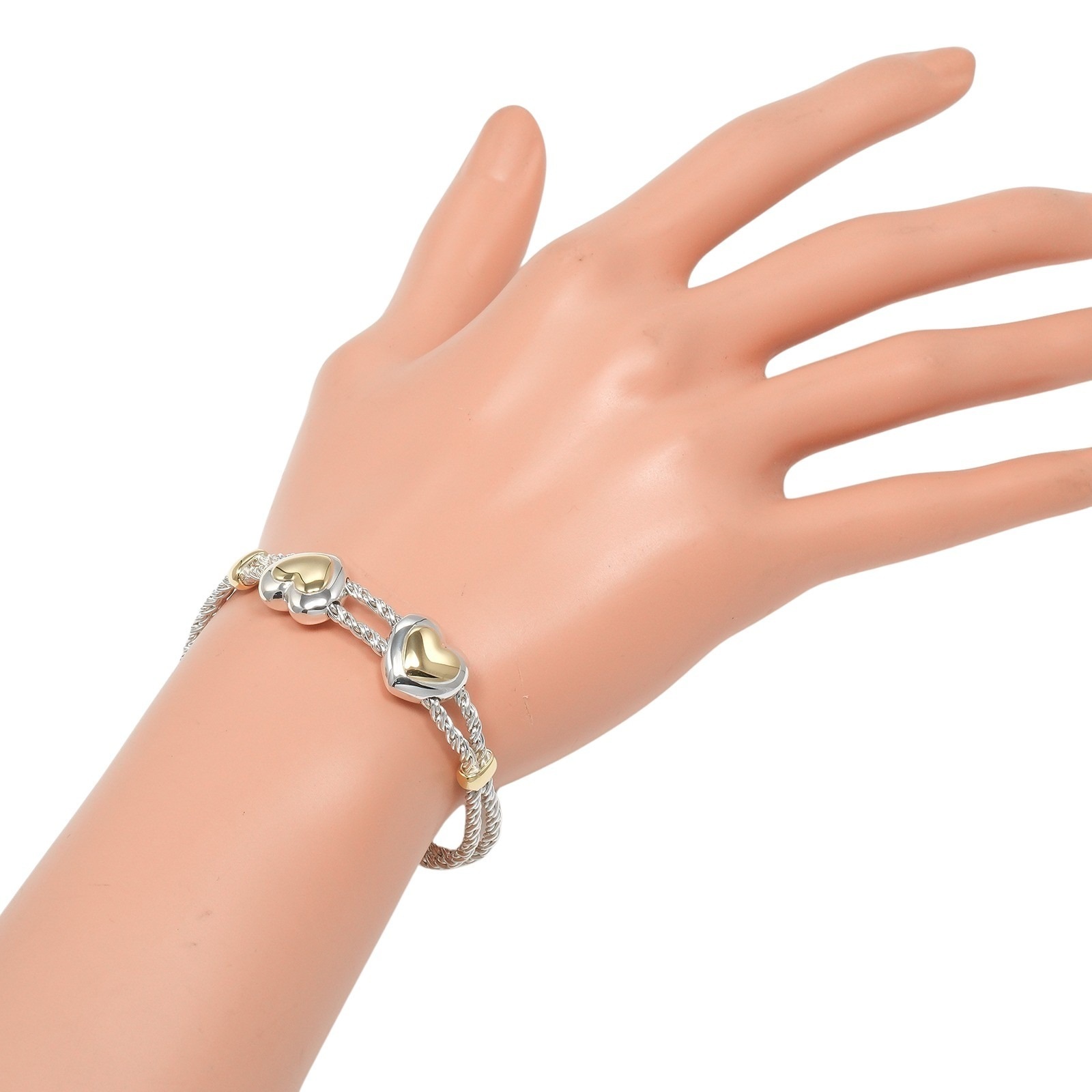 ダブルハート ロープ ヴィンテージ 腕周り約17.8cm ブレスレット シルバー925 約27.9g レディース 中古品 Aランク ダブルハート ロープ ヴィンテージ 腕周り約17.8cm ブレスレット シルバー925 約27.9g レディース 中古品 Aランク
