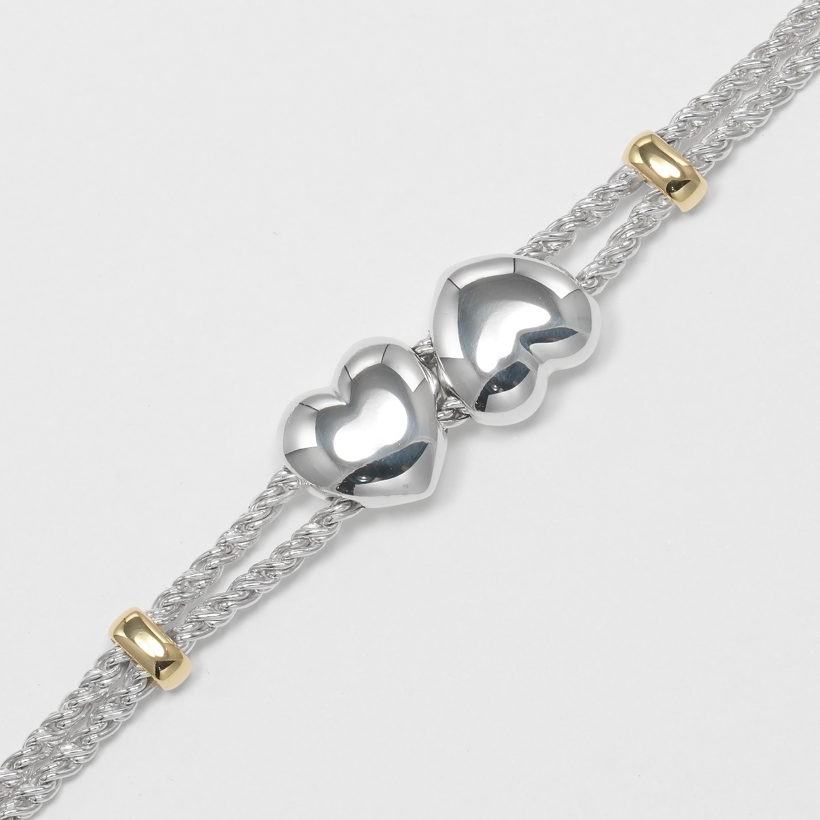 ダブルハート ロープ ヴィンテージ 腕周り約17.8cm ブレスレット シルバー925 約27.9g レディース 中古品 Aランク ダブルハート ロープ ヴィンテージ 腕周り約17.8cm ブレスレット シルバー925 約27.9g レディース 中古品 Aランク