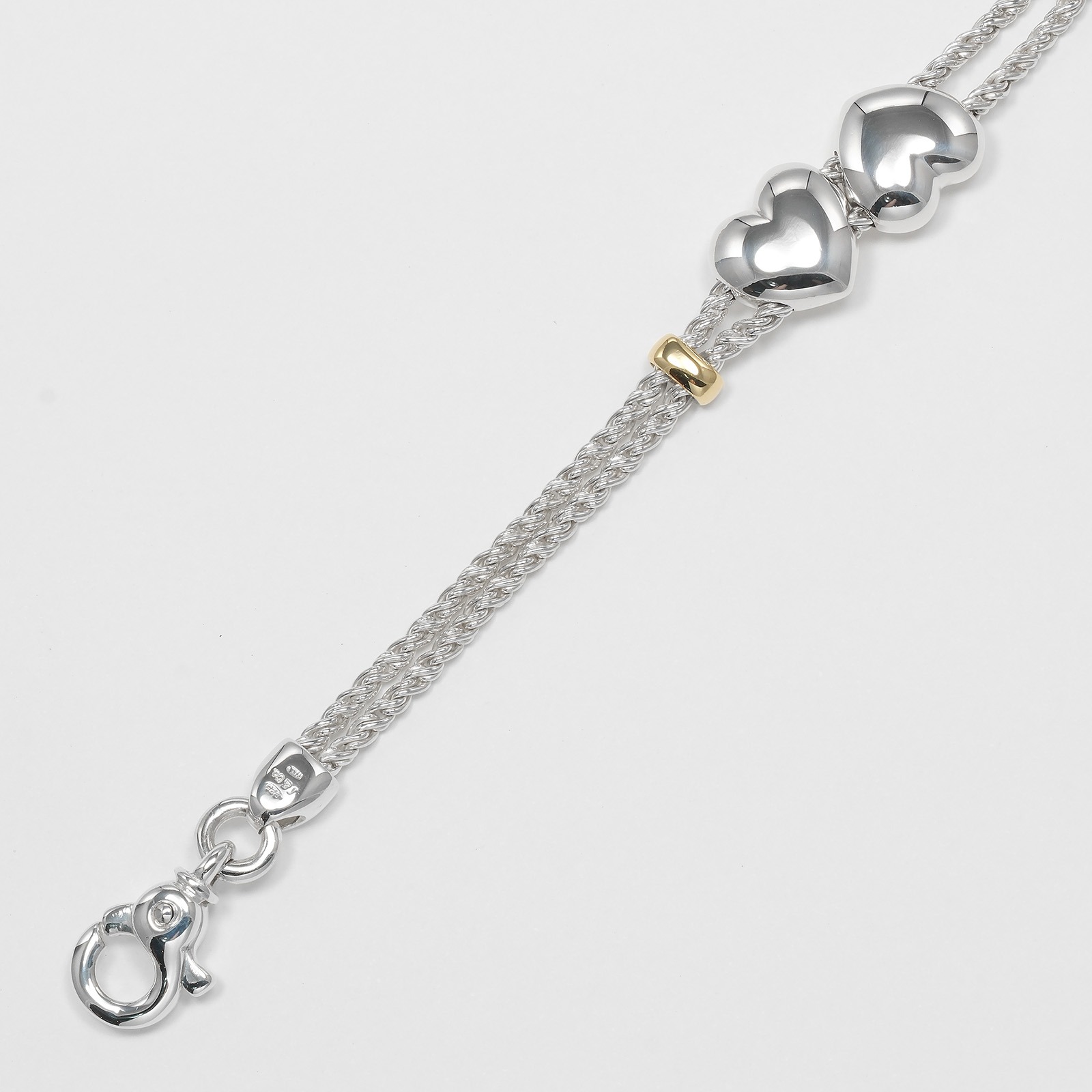 ダブルハート ロープ ヴィンテージ 腕周り約17.8cm ブレスレット シルバー925 約27.9g レディース 中古品 Aランク ダブルハート ロープ ヴィンテージ 腕周り約17.8cm ブレスレット シルバー925 約27.9g レディース 中古品 Aランク