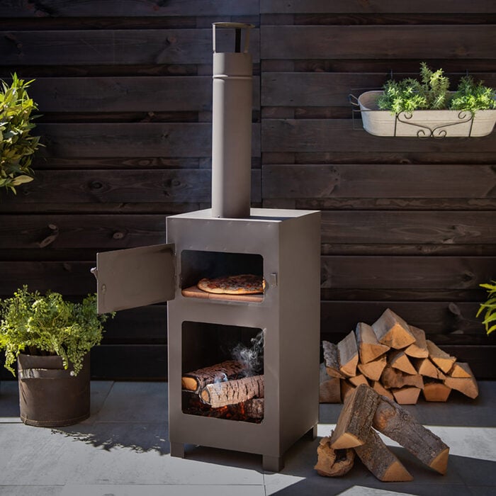 ESSCHERT ピザオーブン付き テラスヒーター おしゃれ ピザ窯 焚き火 薪ストーブ 屋外用 暖炉 焚き火台 BBQ バーベキュー グリル